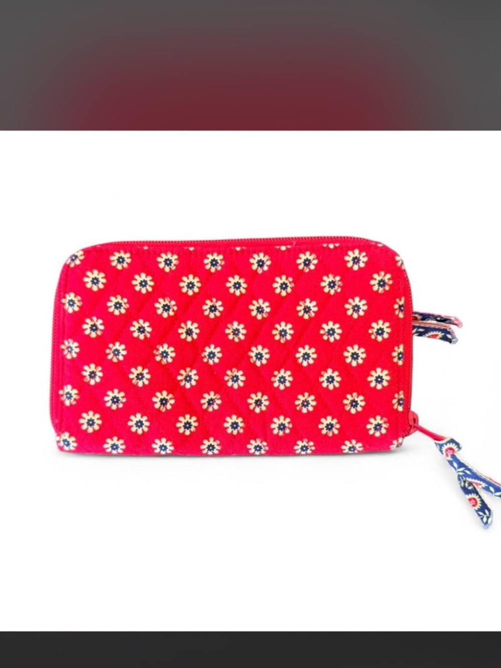 Vera Bradley Retired “Americana Red” Floral Daisy Quilted Large Zip Wallet
